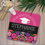 Congratulations Graduate Girly Flowers Graduation Keychain<br><div class="desc">Add any name and year to this whimsical design. This can be used for any graduate or reunion - high school,  college,  grad school,  nursing,  med school or even trade school.</div>