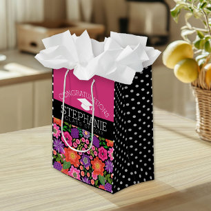 Congratulations Graduate Girly Flowers Graduation Medium Gift Bag