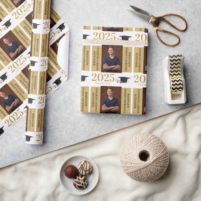 Congratulations Graduate Gold and Black Photo Wrapping Paper (Crafts)