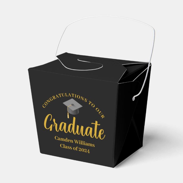 Congratulations Graduate Gold Black Custom Party Favor Box (Front Side)