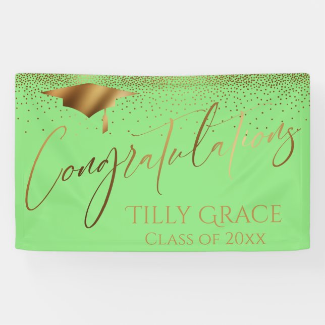Congratulations Graduate Gold Confetti Light Green Banner (Horizontal)