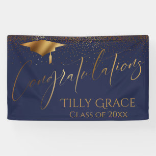 Congratulations Graduate Gold Confetti on Navy Banner