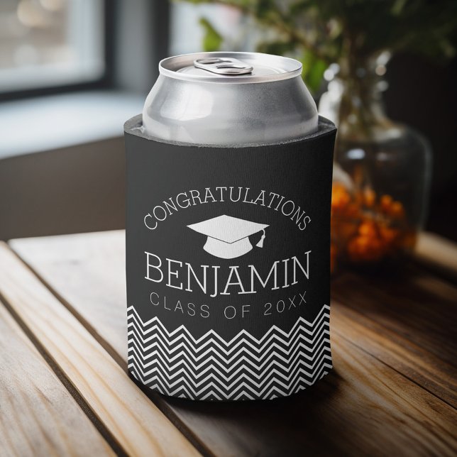 Congratulations Graduate Graduation CAN EDIT COLOR Cooler (Personalized can cooler with a place to add a name or other custom text - graduation theme)