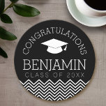 Congratulations Graduate Graduation CAN EDIT COLOR Round Paper Coaster<br><div class="desc">A modern,  minimal design for a graduation celebration. Add your graduate's custom text to the black and white design to make a memento or a graduation party favour.</div>