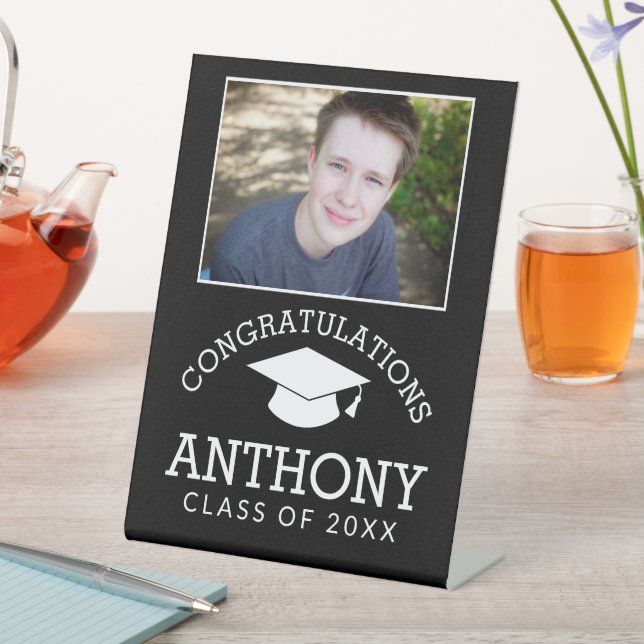 Congratulations Graduate Graduation Cap 1 Photo Pedestal Sign (In SItu)