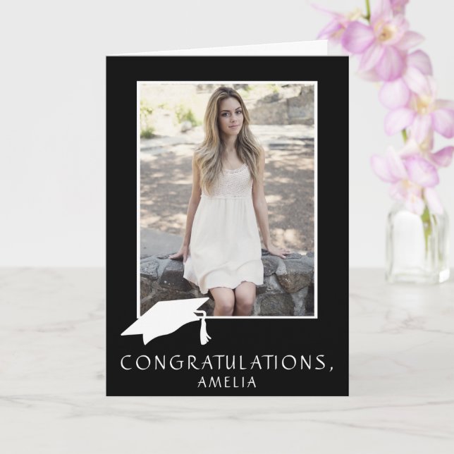 Congratulations Graduate Graduation Cap Photo Card (Orchid)