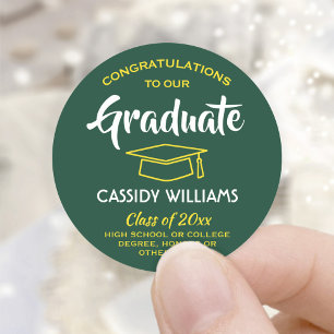 Congratulations Graduate Green and Gold Graduation Classic Round Sticker