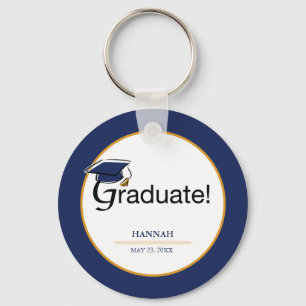 Congratulations Graduate, Hat, Tassel, Blue, Gold Keychain