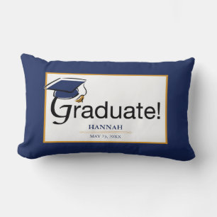 Congratulations Graduate, Hat, Tassel, Blue, Gold Lumbar Pillow