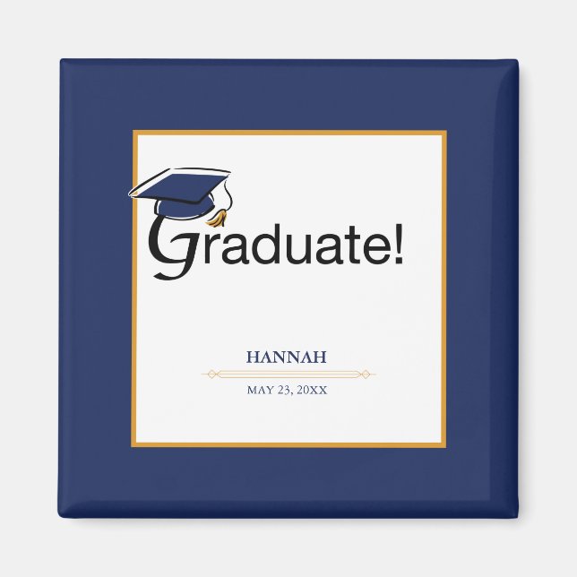 Congratulations Graduate, Hat, Tassel, Blue, Gold Magnet (Front)