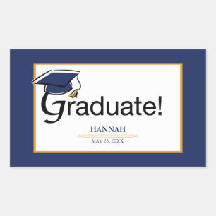 Congratulations Graduate, Hat, Tassel, Blue, Gold Sticker