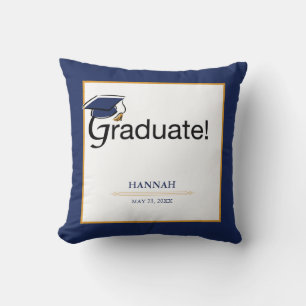 Congratulations Graduate, Hat, Tassel, Blue, Gold Throw Pillow