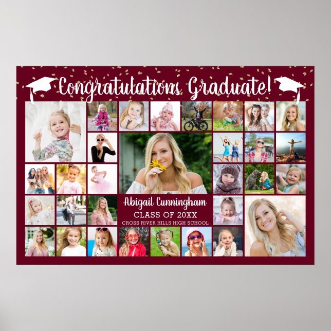 Congratulations Graduate Maroon 31 Photo Collage Poster (Front)