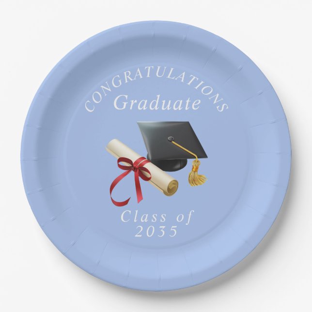 Congratulations Graduate Mortar Board Diploma Paper Plate (Front)