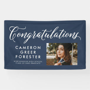 Congratulations graduate navy banner with photo