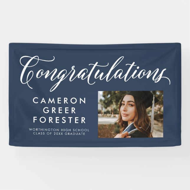 Congratulations graduate navy banner with photo (Horizontal)