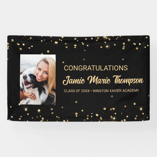 Congratulations graduate Photo gold confetti  Banner (Horizontal)