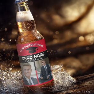 Congratulations Graduate - Photo Red Black Grad Beer Bottle Label