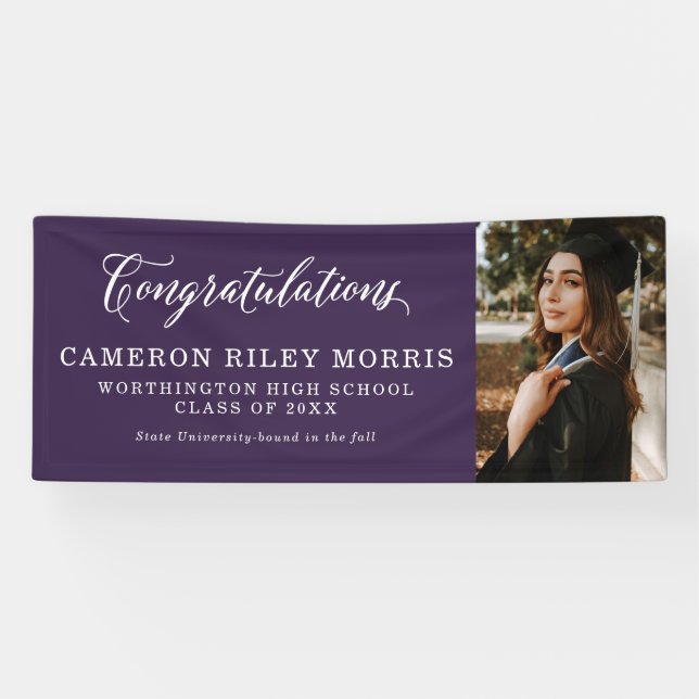 Congratulations graduate purple graduation photo banner (Horizontal)