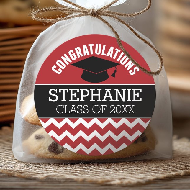 Congratulations Graduate - Red Black Graduation Classic Round Sticker (Graduation Party Sticker)