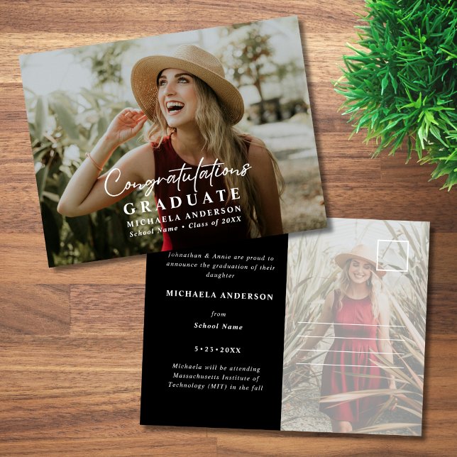 Congratulations Graduate Script 2-Photo Graduation Announcement Postcard (Creator Uploaded)