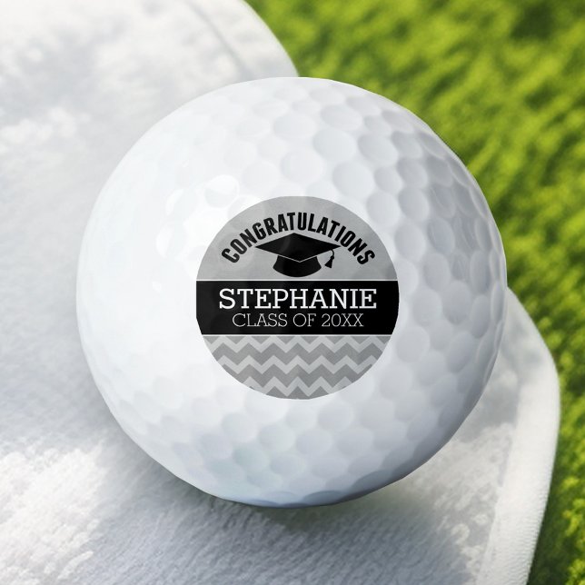 Congratulations Graduate - Silver Black Graduation Golf Balls (Add Your Name to this Personalized Golf Ball)