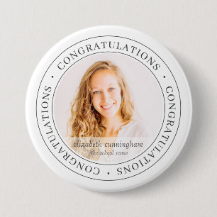 Congratulations Graduate Simple Modern Photo 3 Inch Round Button