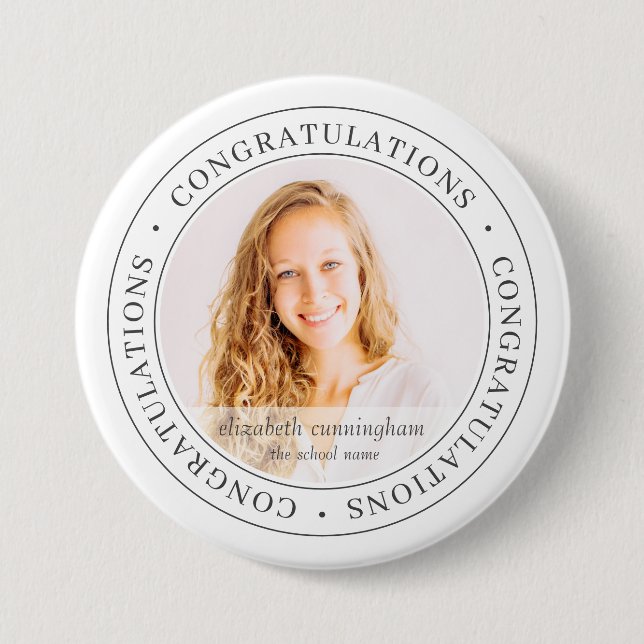 Congratulations Graduate Simple Modern Photo 3 Inch Round Button (Front)