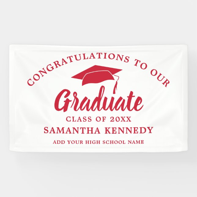 Congratulations Graduate Simple Red And White Banner (Horizontal)
