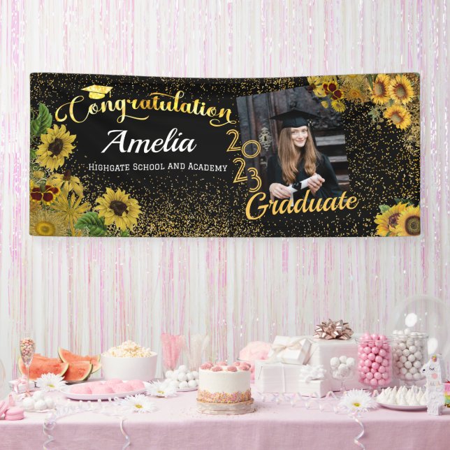 Congratulations Graduate sunflower Gold Photo  23 Banner (Party)
