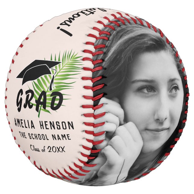 Congratulations Graduate Tropical Leaf Photo  Softball (Angled)