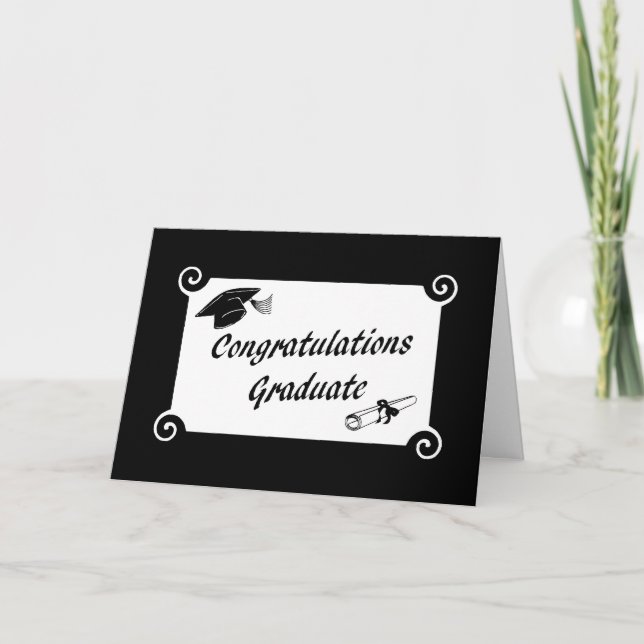 Congratulations Graduate with Cap and Diploma Card (Front)