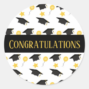 Congratulations Graduation Balloons Hat Pattern Classic Round Sticker
