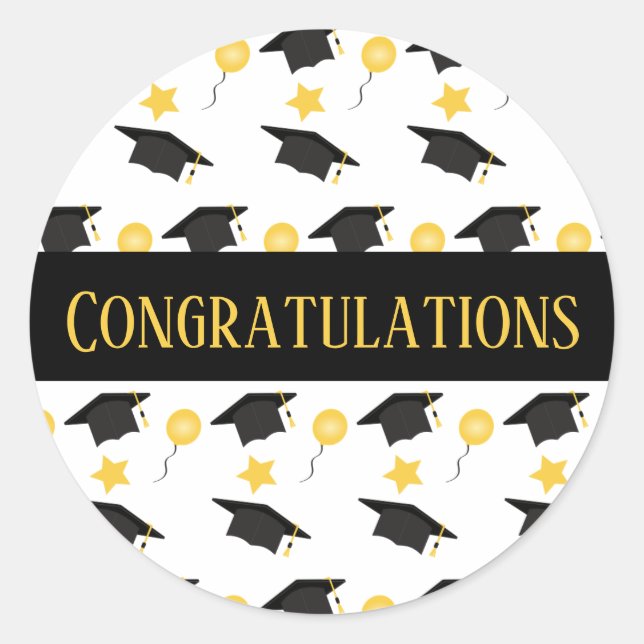 Congratulations Graduation Balloons Hat Pattern Classic Round Sticker (Front)