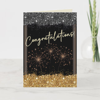 Congratulations Graduation Black & Gold Sparkle Card