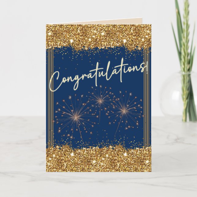 Congratulations Graduation Blue Gold Sparkle Card (Front)
