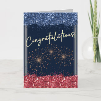 Congratulations Graduation Blue & Red Sparkle Card