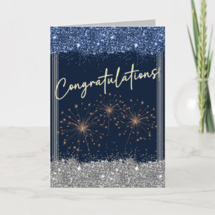 Congratulations Graduation Blue & Silver Sparkle Card