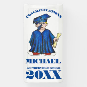 Congratulations Graduation Boy Graduate Cap Gown Banner