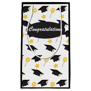 Congratulations Graduation Cap Balloon Pattern Small Gift Bag