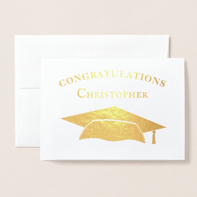 Congratulations Graduation Cap Modern Simple Foil Card (Front With Envelope)