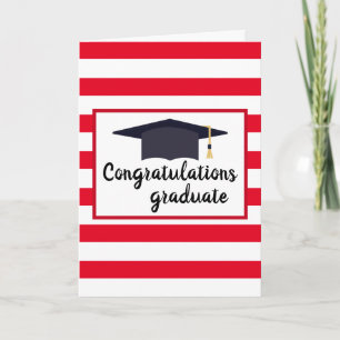 Congratulations Graduation Cap With Stripes Red Card