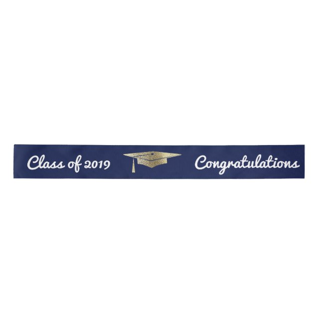 Congratulations Graduation Class of 2019 Faux Gold Satin Ribbon (Front)