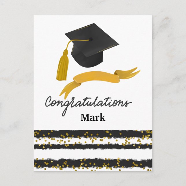 Congratulations Graduation Confetti black gold  Postcard (Front)