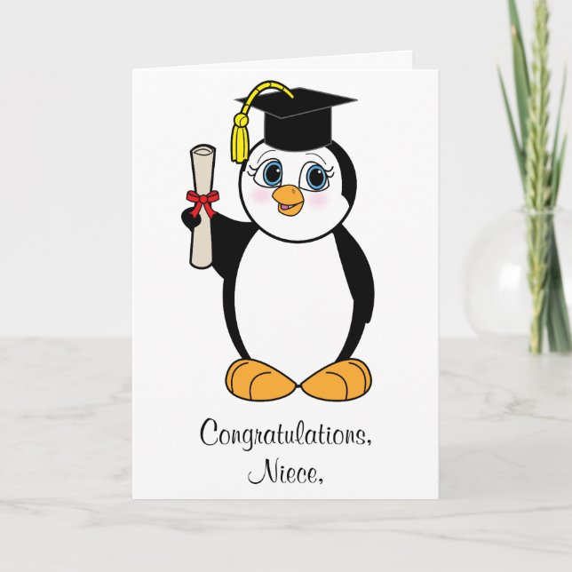 Congratulations Graduation Customizable Penguin Card (Front)