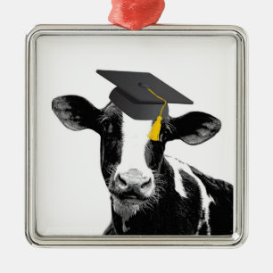 Congratulations Graduation Funny Cow in Cap Metal Ornament