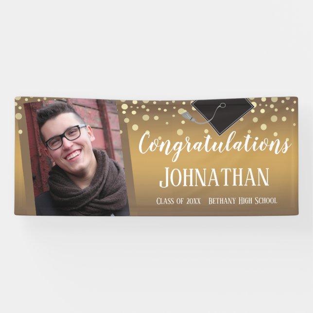 Congratulations Graduation Gold Confetti Photo Banner (Horizontal)