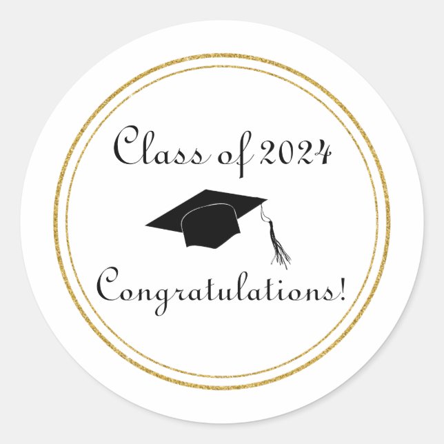 Congratulations Graduation Hat Simple Elegant Classic Round Sticker (Front)