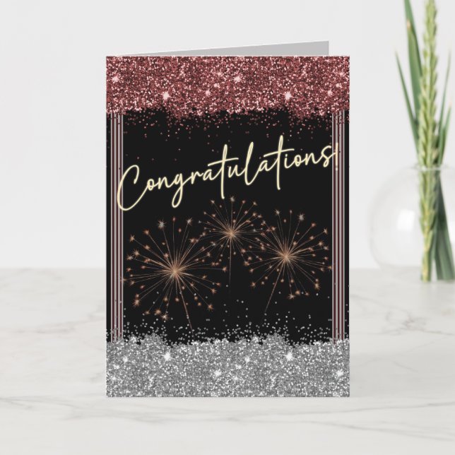 Congratulations Graduation Maroon & Silver Sparkle Card (Front)