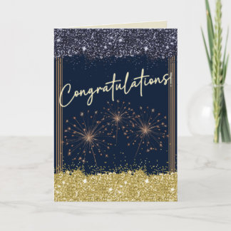Congratulations Graduation Navy & Yellow Sparkle Card